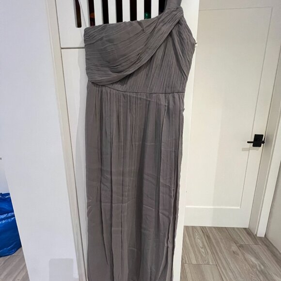 J. Crew Gray Silk Chiffon Maxi Formal One Shoulder Petite Womens Dress Sz 12 - Picture 1 of 6